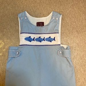 Boys Smocked Shark Shortall Jon Jon EUC Size 2T